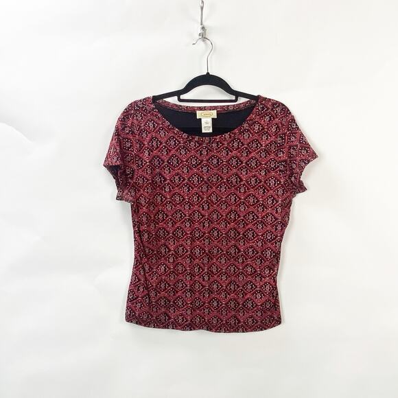 2/$30 Y2K Talbots Large Womens Red/Black Geometric Round Neck T-Shirt - Picture 1 of 10